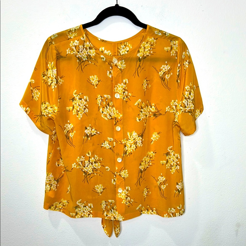 Madewell Gold Buttoned Tie Front Blouse